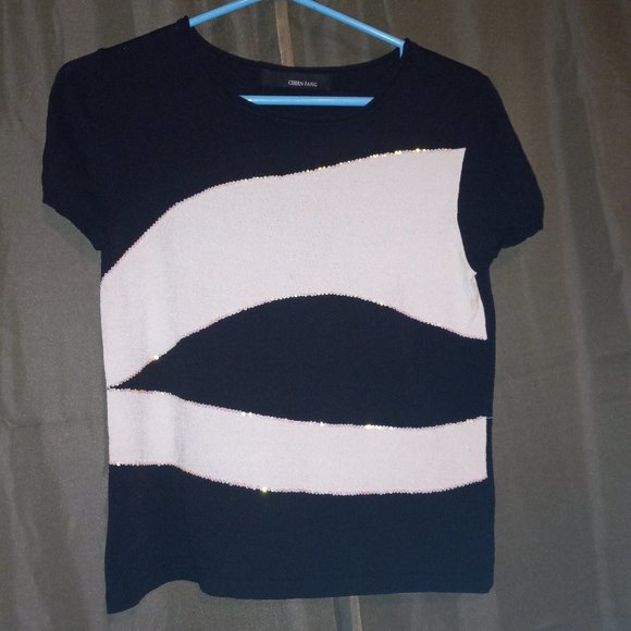 Black Shirt with White Abstract Design - Picture 1 of 5